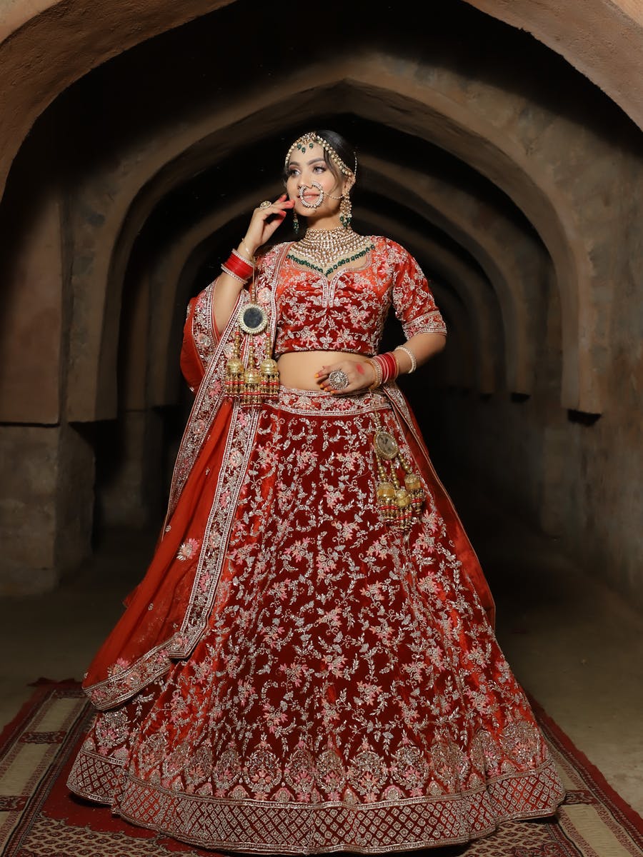 Model wearing an intricately embroidered Silk and Stone formal Pakistani outfit