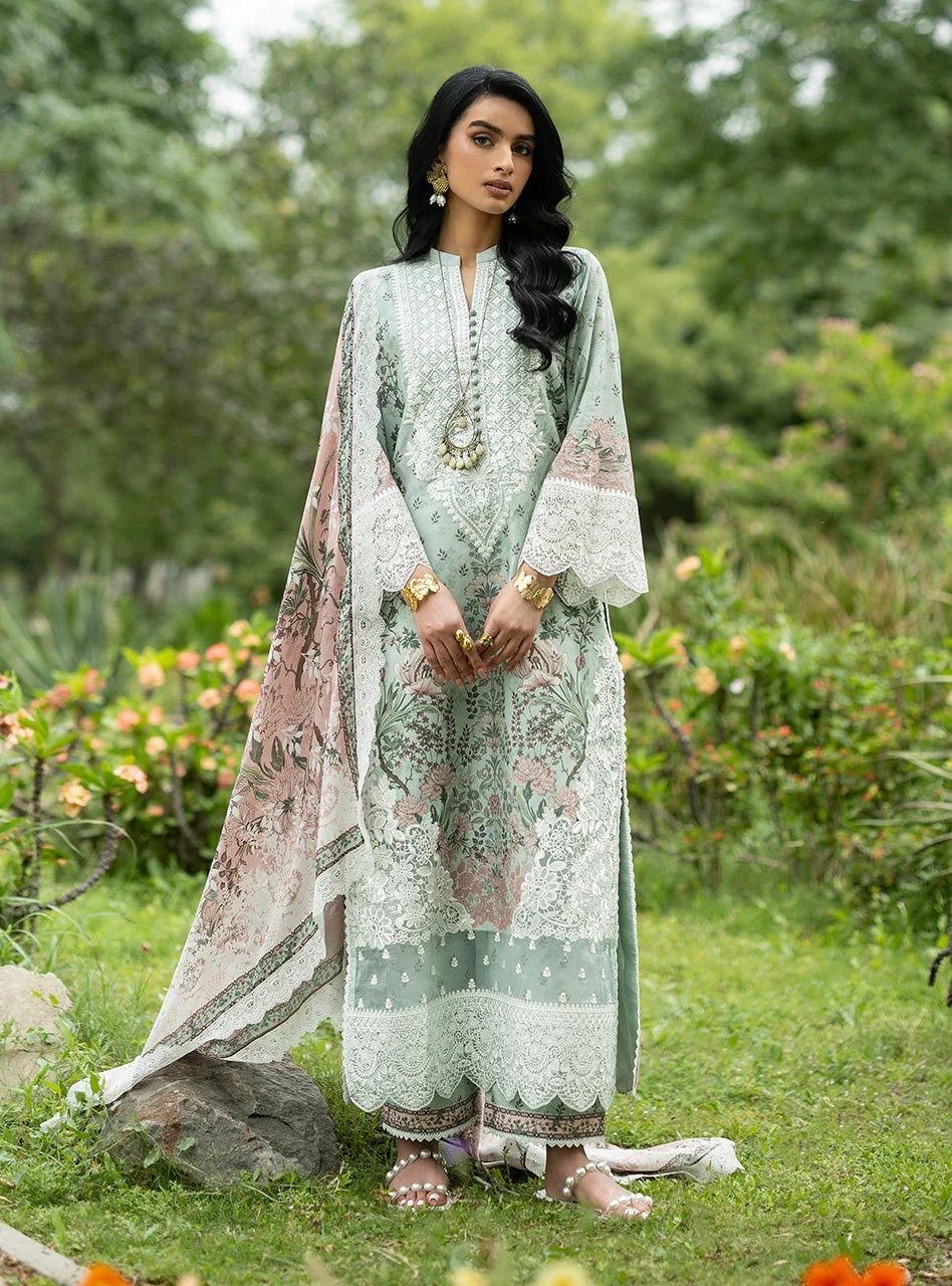 Mint green embroidered anarkali